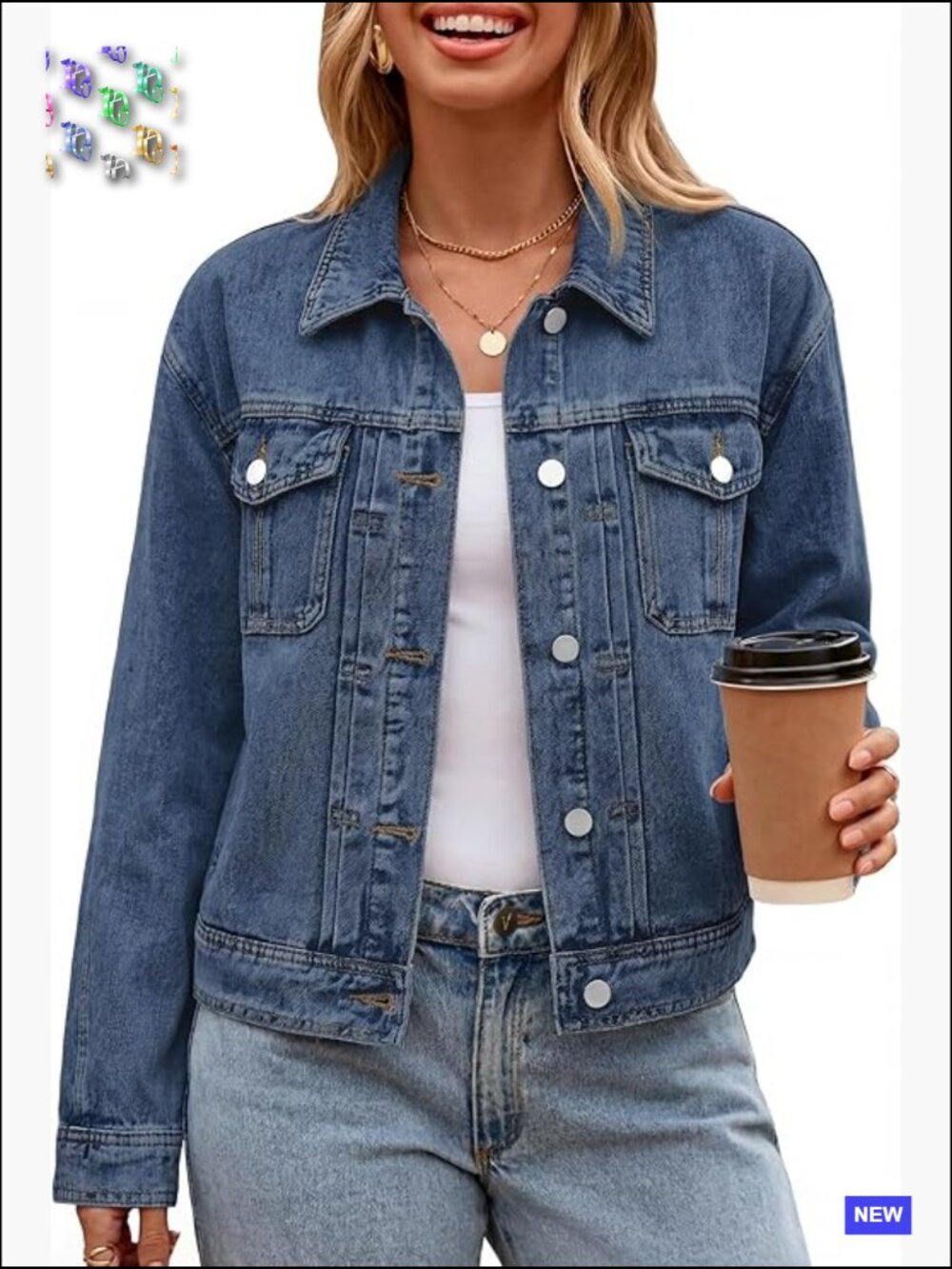 Button Front Denim Jacket Casual Classic Trucker Outwear with Pockets